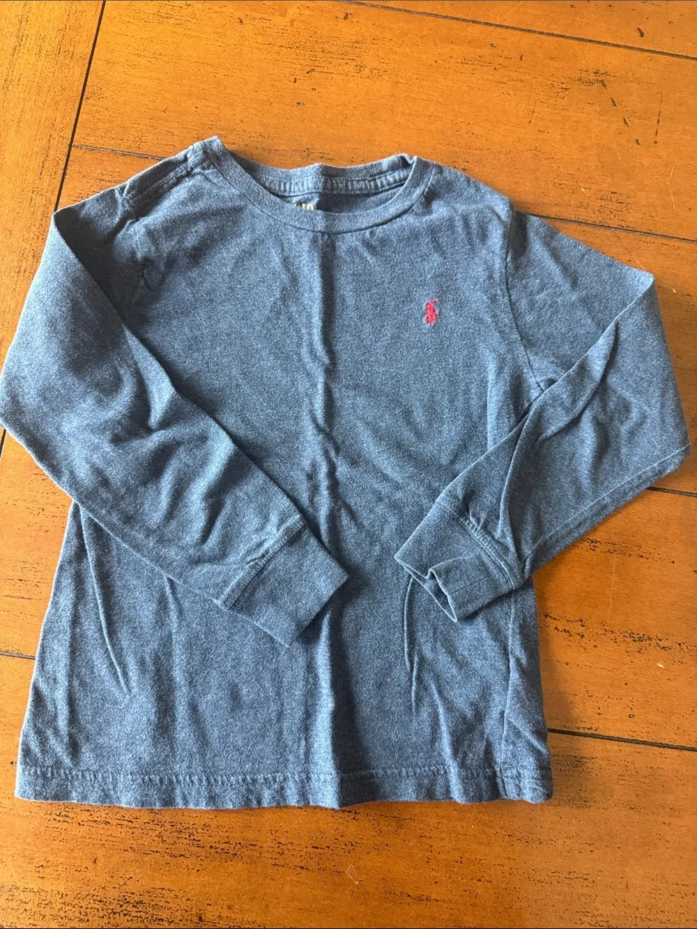 Three Ralph Lauren Long-Sleeve Crewneck Tee in Heather Blue, Red and Green-7